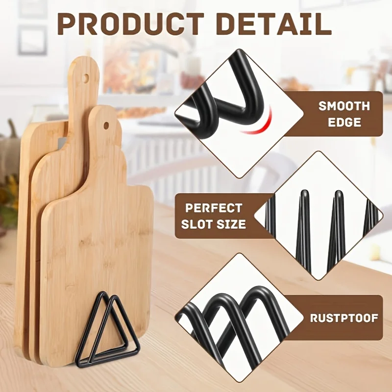 Sturdy Metal Cutting Board Rack, Triangular Space Saving Cabinet Countertop Organizer, Baking Sheet Holder, No Screw Install