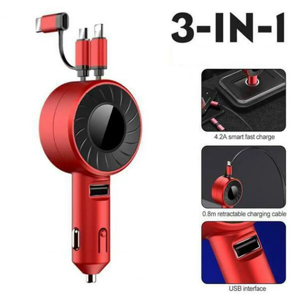 Fine Workmanship Portable 3-in-1 Phone Car Charger with Telescopic Charging Cable Car Accessories