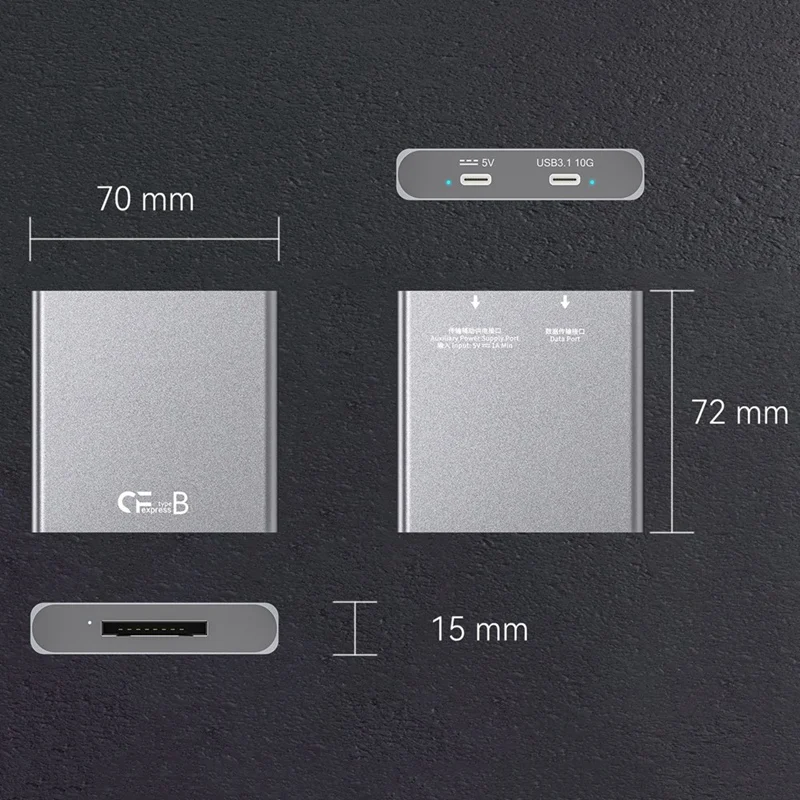 Cfexpress B 타입 카드 리더 어댑터, CFE 타입-B용 그레이 지지대 CFB 메모리 카드, USB3.1, 10Gbps