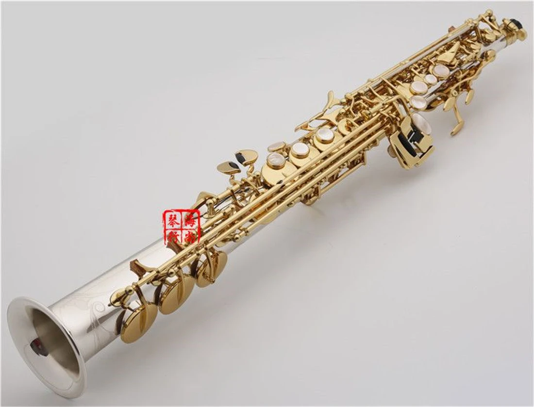 W037 Soprano B(B) Straight Tube Saxophone Brass Silver Plated Gold Key B Flat Sax With Mouthpiece Case