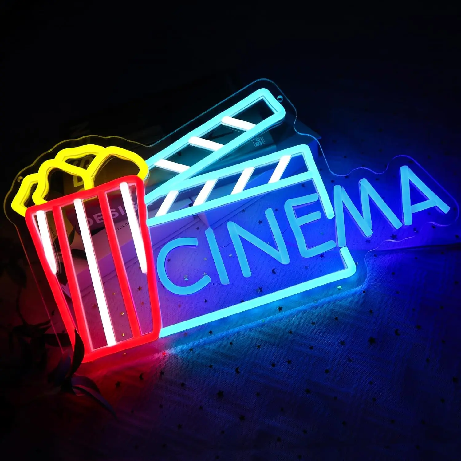 Cinema Neon Sign Art Wall Light USB Popcorn LED Neon Light for Theater Home Bar Movie Night Party Snacks Store Decoration Gift