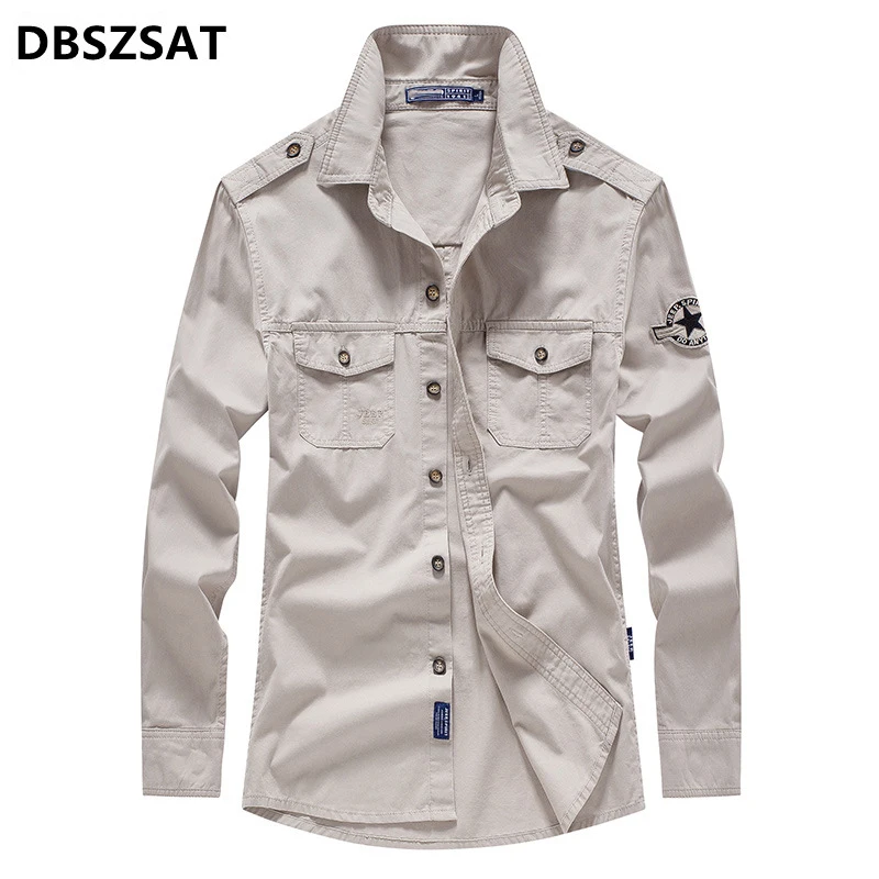 

High Quality Cotton Shirt Men Brand Military Long Sleeve Men Shirt Spring Autumn Comfortable Army chemise homme Plus Size S-4XL