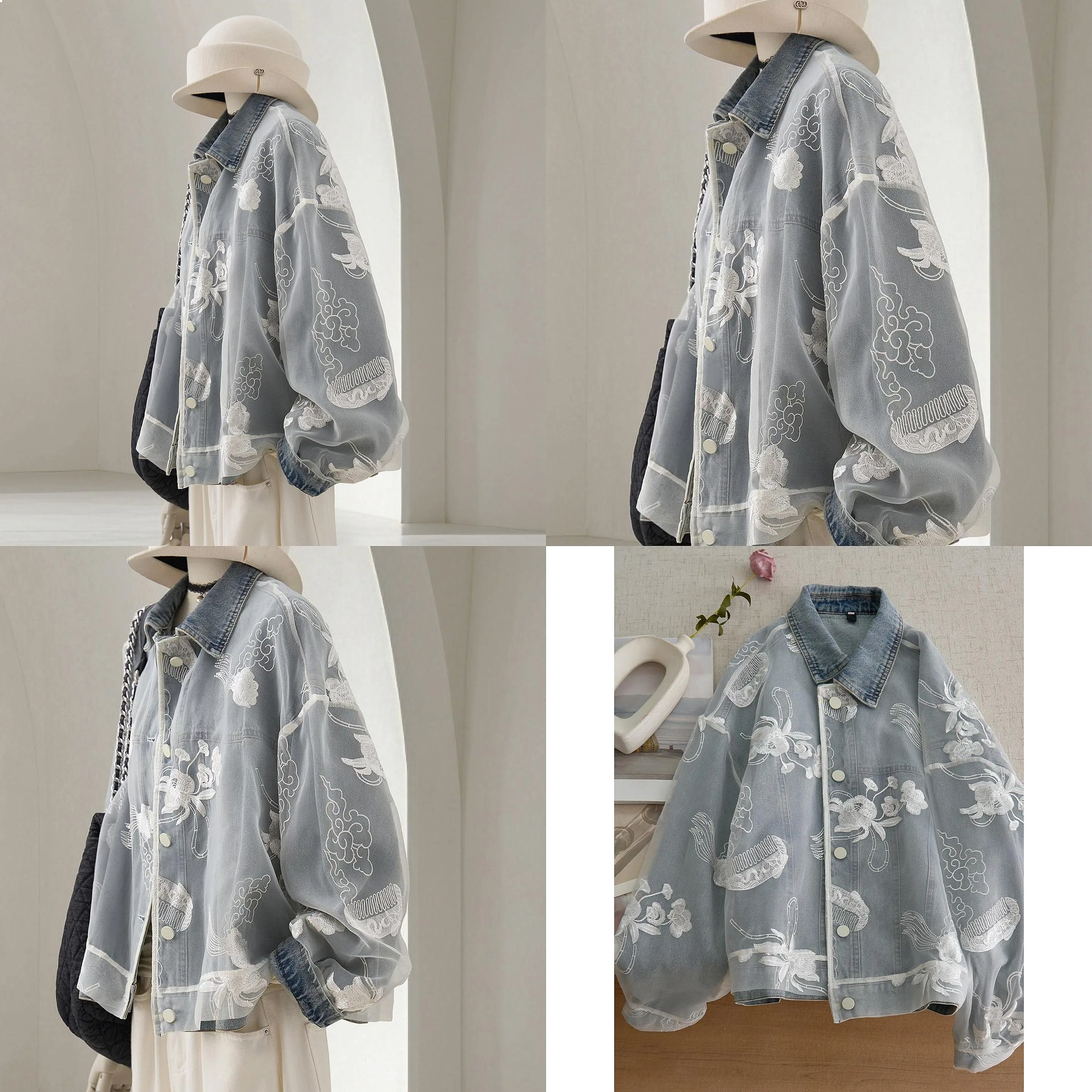 

Denim Jacket For Women 2026 Spring And Autumn New Fashion Lace Patchwork Design Sense Short Jacket Top