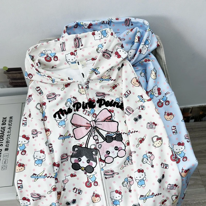 

Sanrio Kawaii Anime Spring Autumn Hello Kitty Hoodie Jacket Cute Sweet Cartoon Long Sleeve Coat Lovely Cardigan Gifts for Girls