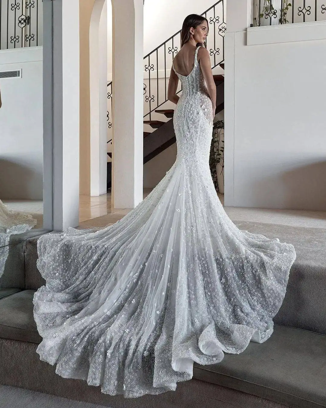 New Arrival Wedding Dress Mermaid Square Collar Appliques Sleeveless Floor-Length Bridal Gowns Vestido De Noiva Custom Made