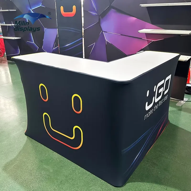 Customized L-shape Table Display Stand Elegant Desk Portable Easy Install Fabric Side Table Reception Coffee Table Set
