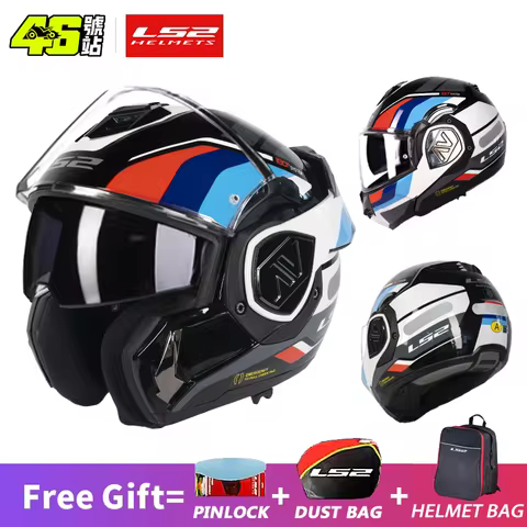 LS2 FF906 Advant Flip Up MODULAR Helmet Motorcycle Modular Double Visor Helmet built-in Lens ECE Capacete Moto helmets