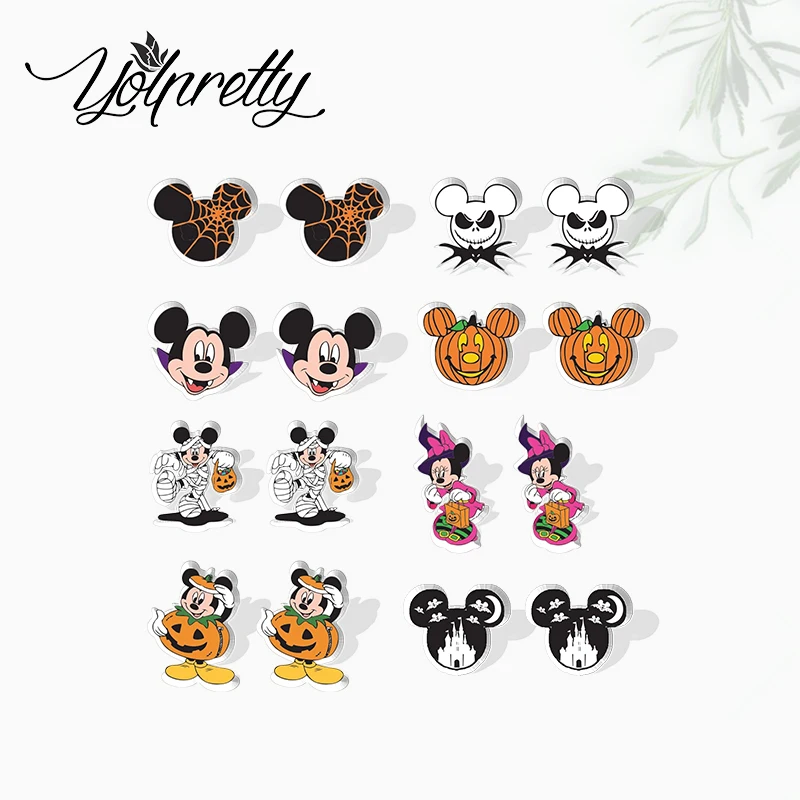 2024 New Fashion Halloween Mickey and Minnie Mouse Cosplay Epoxy Handcraft Acrylic Stud Earrings