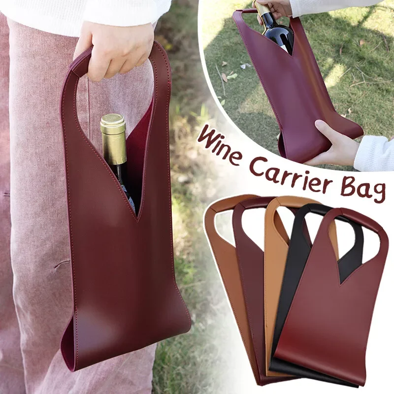 

ISKYBOB Wine Carrier Bag Pu Leather Picnic Outdoor Protection Carrying Gift Bag Christmas New Year Luxury Red Wine Packaging Bag