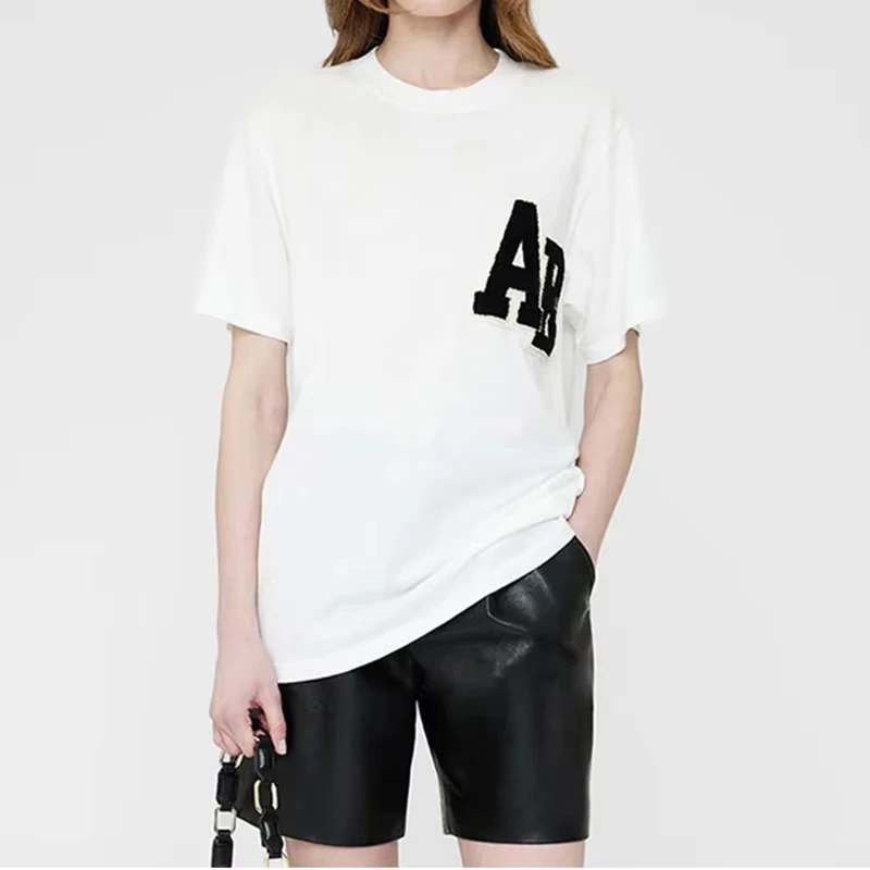 2025 Y2K verano norteamericano nicho AB bordado especial manivela Bordado de letras camiseta de manga corta para mujer