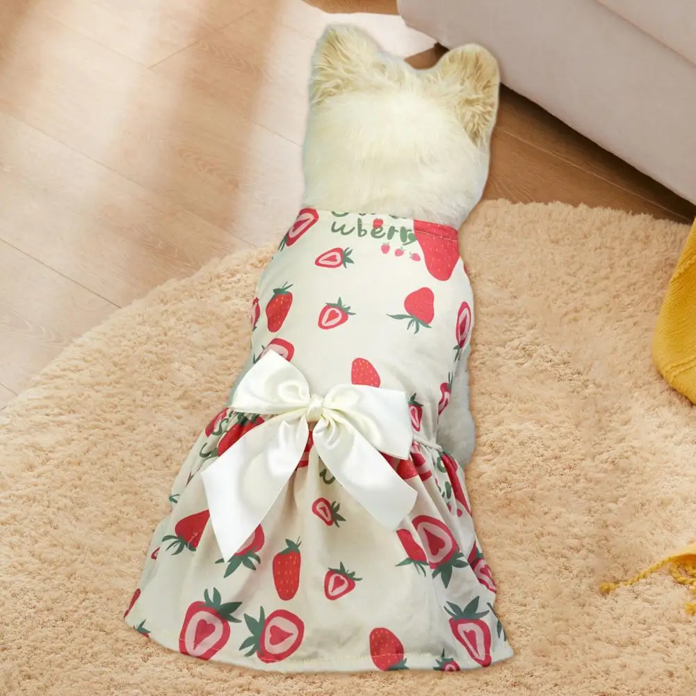 Fine Workmanship Pet Dress Summer Fruit Print Pet Dress with Ribbon Bowknot for Small Medium Dogs Cats Two-legged for Puppy