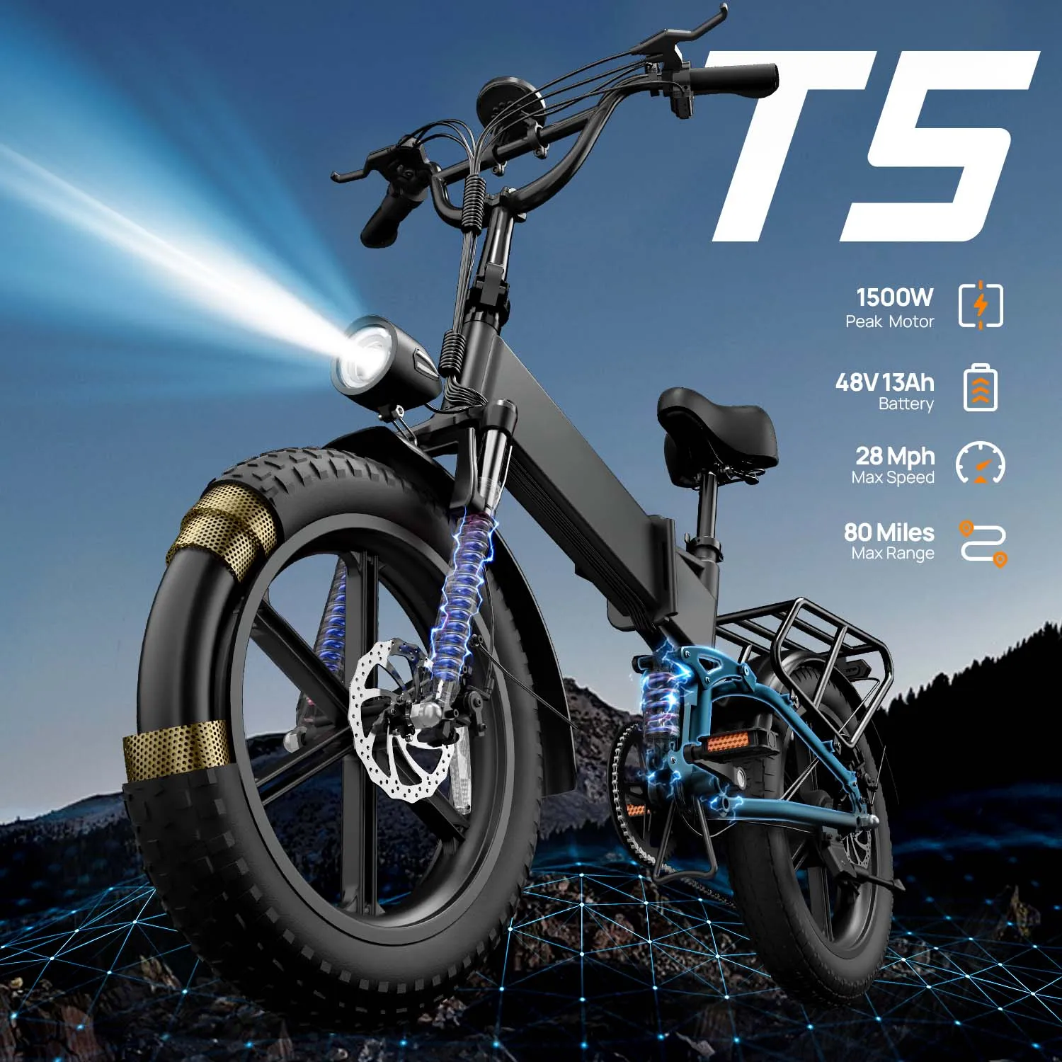 AliExpress URLIFE T5 Adult 48V 13Ah 750W Foldable E-Bike 20-inch All-Terrain Fat Tire Electric Mountain Bike