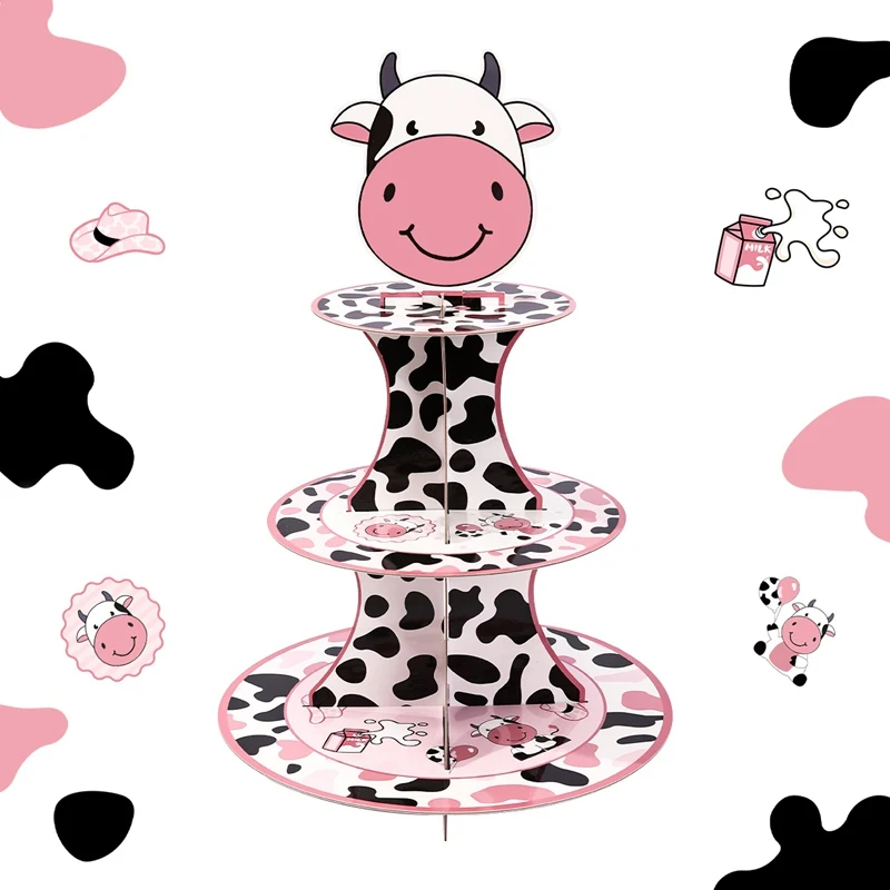 Western Farm Animal Cow Print Cupcake Stand Holder Cow Girl Birthday Party Baby Shower Decor Cow Print Theme Party Supplies