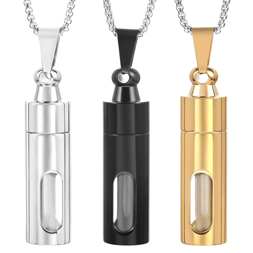 

Spiral Open Glass Container Tube Urn Necklaces Ashes Stainless Steel Storage Lockets Cremation Jewelry Memorial Pendant Keepsake