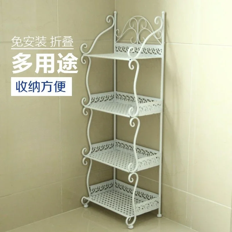 Multi-layer shelves, bedroom wrought iron bookshelves, floor-to-ceiling living room, bathroom, room storage, small shelves