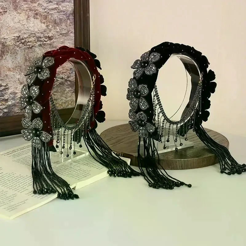 

Модный свадебный ободок для волос с блестящими стразами, цветами и кисточками, повязка на голову для вечеринок и праздников, подарок