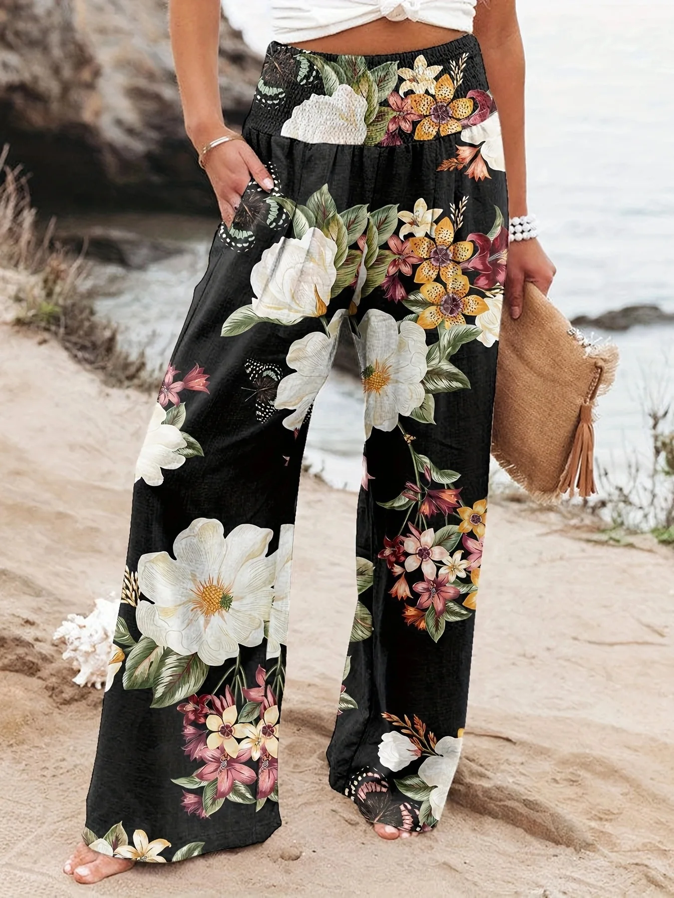 Spring/Summer New Women\'s Pants Fashionable Elastic High Waist Tie Dyed Wide Leg Pants Casual Pants