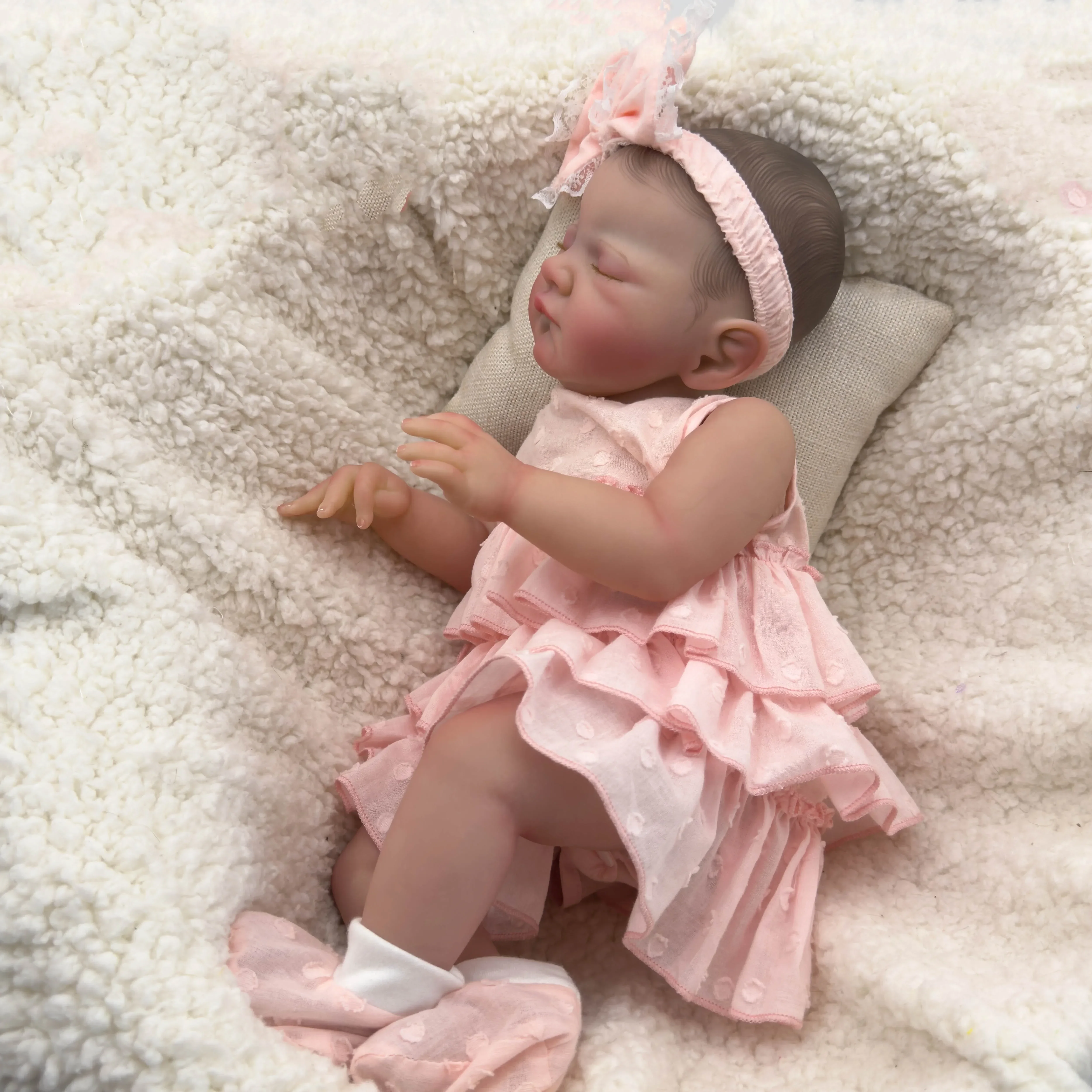 NPK 20inch August Reborn Baby Doll Already Painted Finished Same As Picture Lifelike Soft Touch 3D Skin Hand-Draw Hair Visible