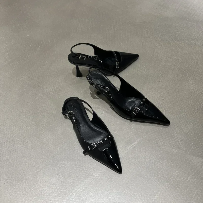 Comemore New Brand Women Sandals Fashion Solid Color Buckle Pointed Toe Shallow Slip on Party Ladies Modern Shoes Zapatos Mujer image 3