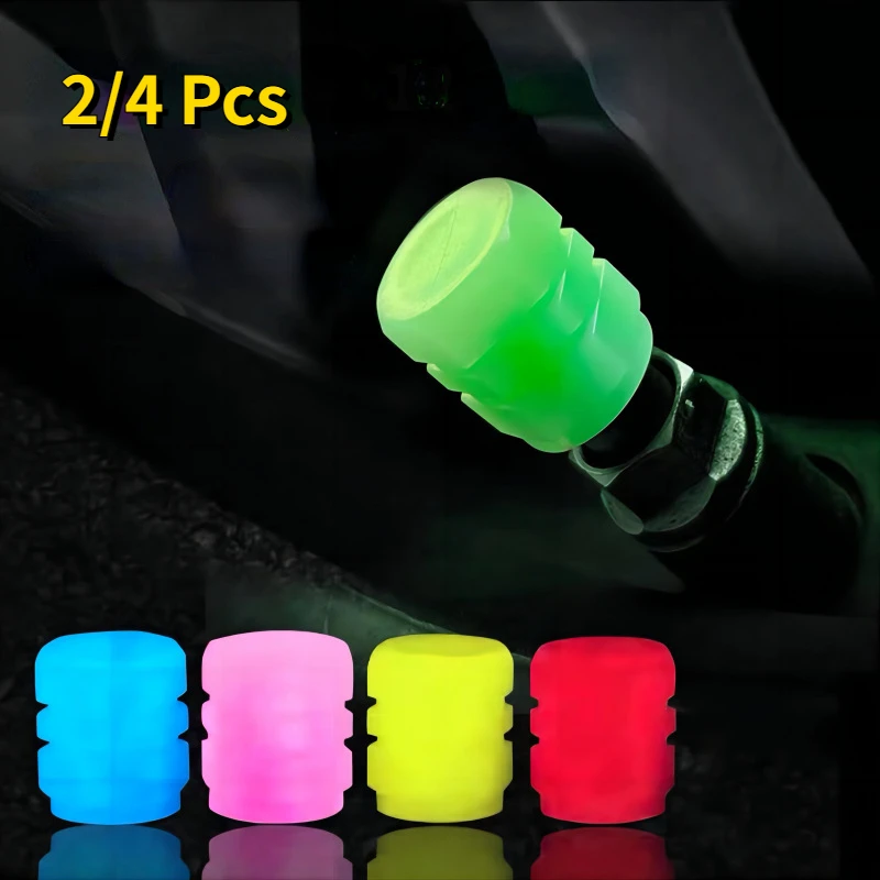 

4Pcs Luminous Valve Caps Fluorescent Green Blue Night Glowing Car Motorcycle Bicycle Wheel Styling Tyre Hub Universal Cap Decor