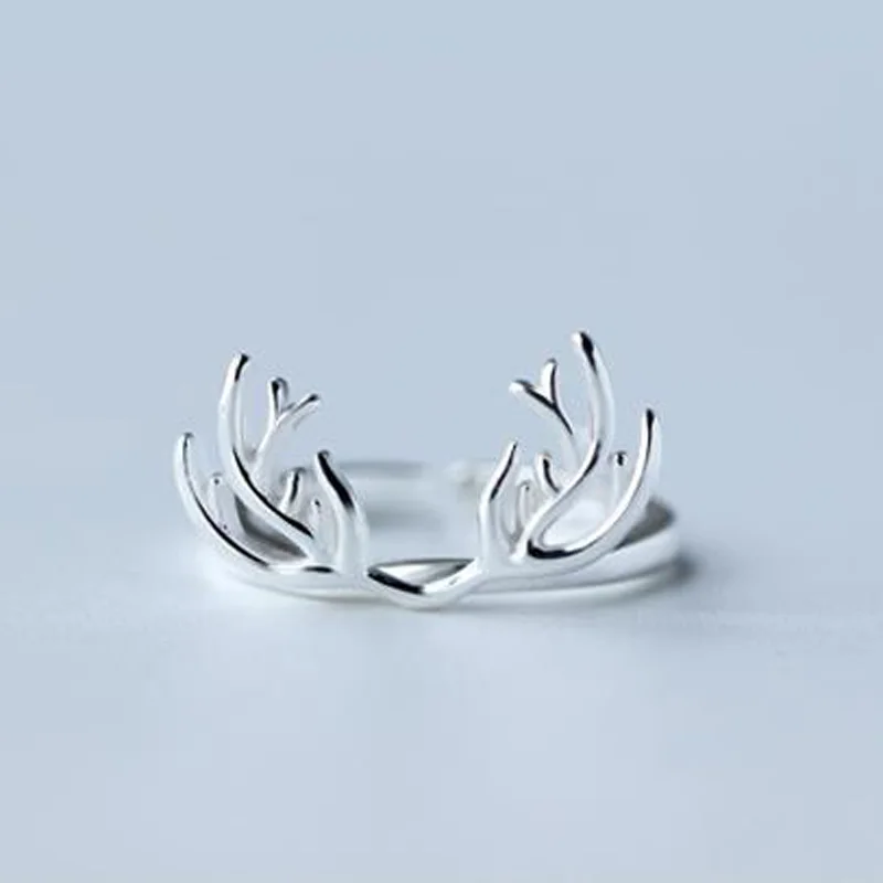 Simple Crystal Elk Antlers Adjustable Ring Deer Horn Silver Color Rings for Women Wedding Jewelry Gift Non Fading Joyas De Plata