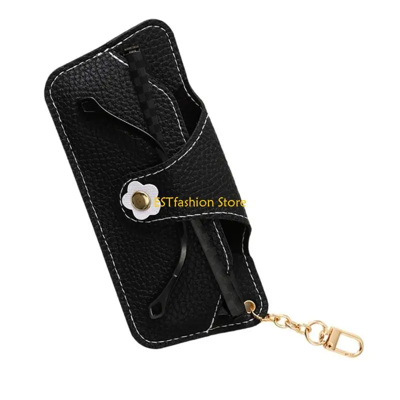 Y5GC Soft PU Glasses Case Chain Reading Glasses Holder for Men Women with Flower Closures Flock Protective Liners