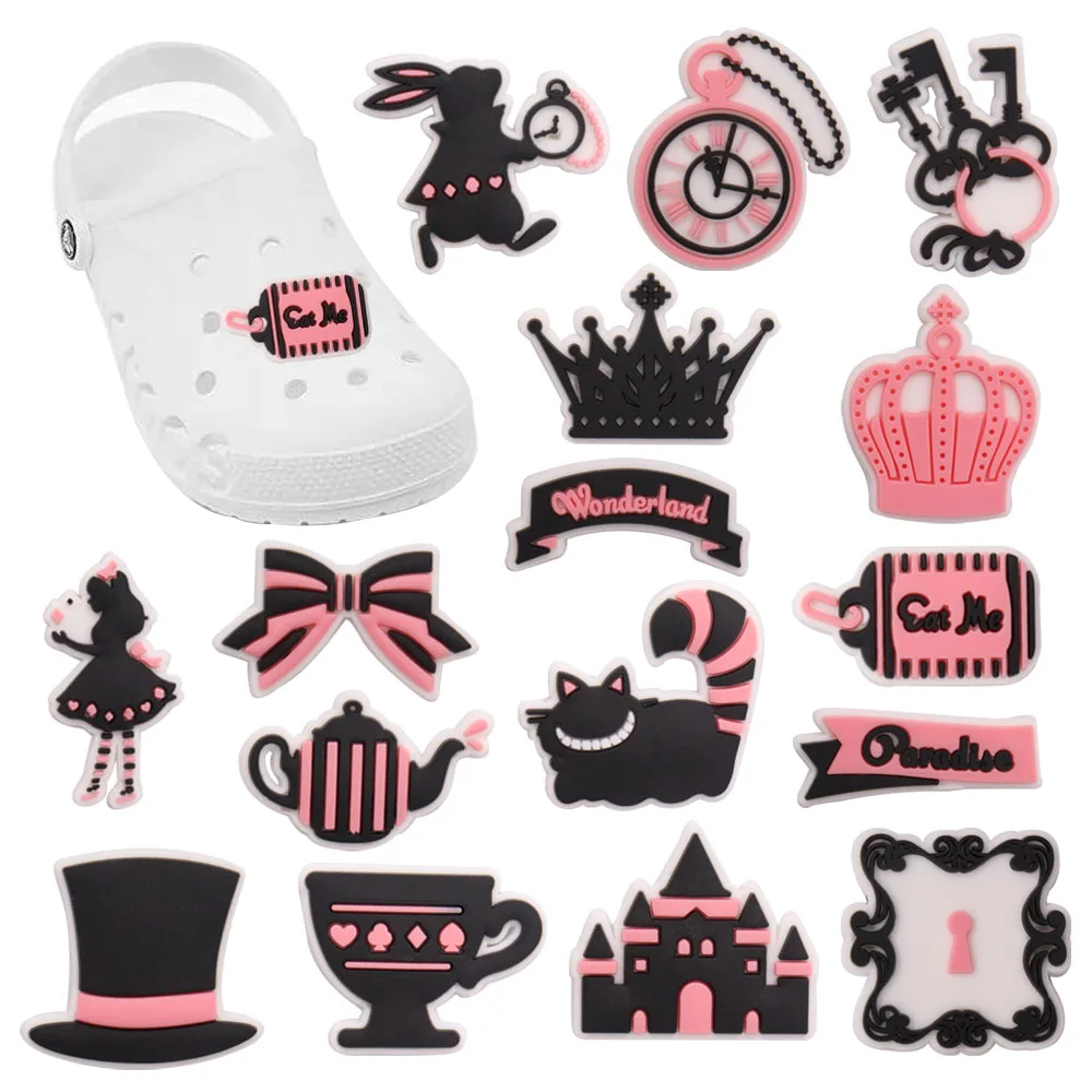 New Arrival 1-16pcs Shoe Charms Crown Princess Castle Rabbit PVC Accessories Shoes Buckle Decorations For Children X-mas Gift