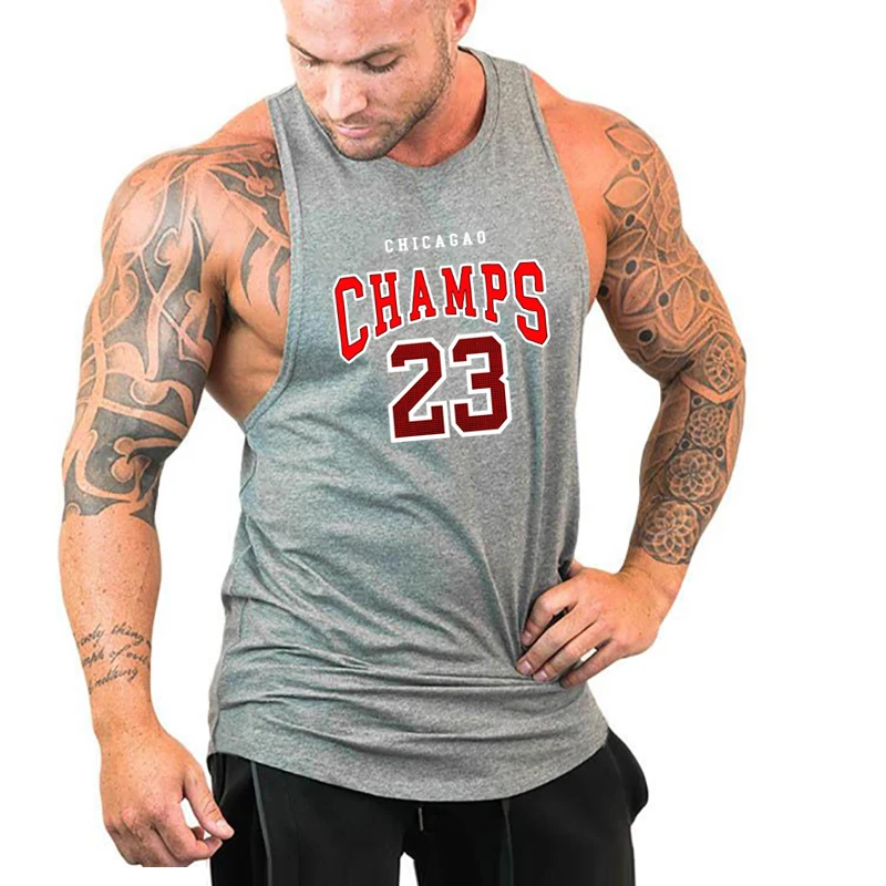Chicago Champs 23 USA City Team Summer Singlets Gym Bodybuilding Fitness Muscle Shirts Mens Running Sleeveless Cotton Tank Tops