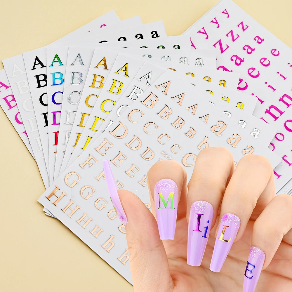 26 English Alphabet/Number Nail Art Stickers 3D Self-adhesive Big Size 10X8cm Decals Aha Kawaii Nail Sticker DIY Tattoos Slider