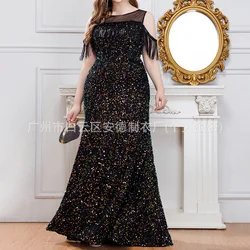 Plus Size Dresses Elegant Oversized Long Dress With Sequined Tassel Fish Tail Even Dress For Women