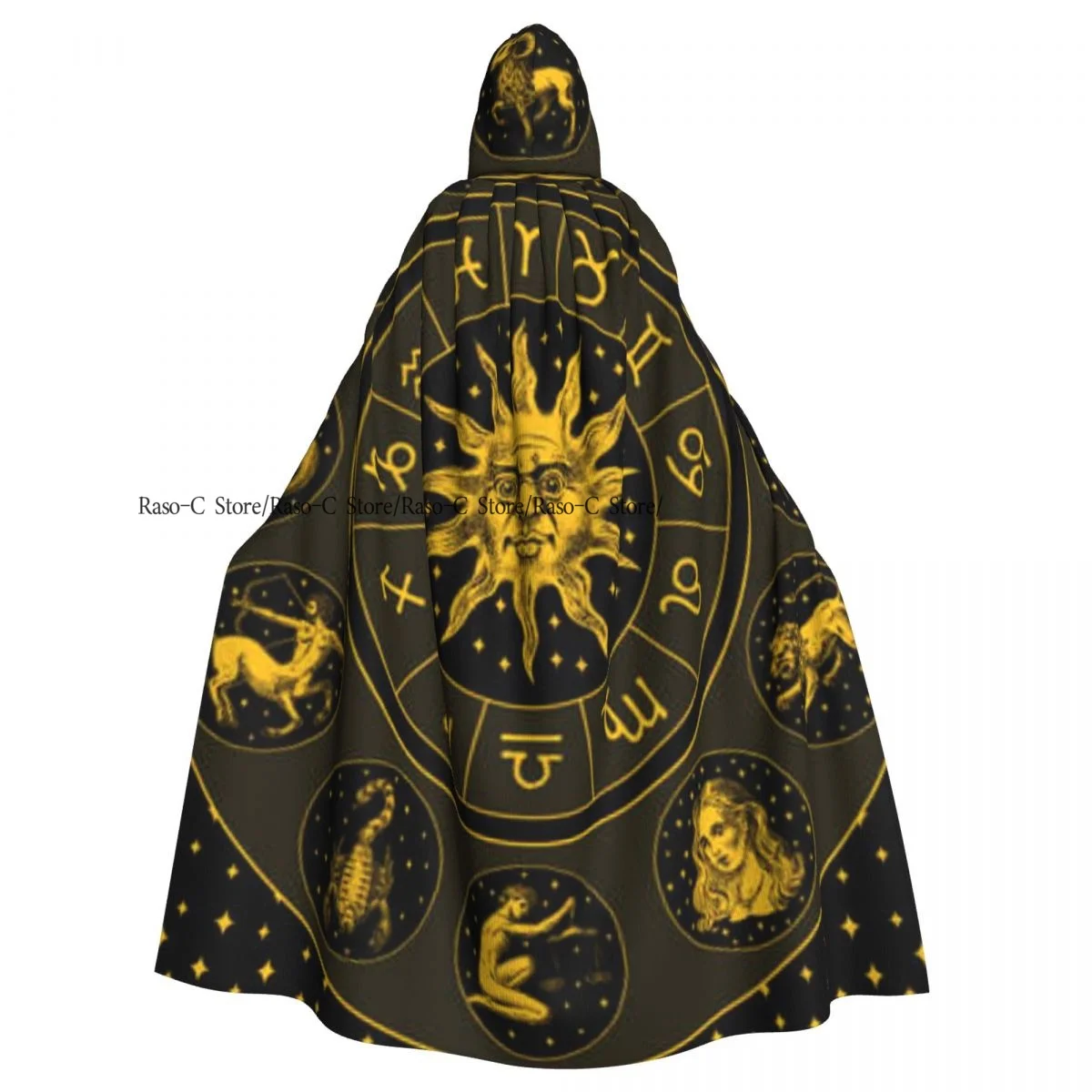 Hooded Cloak Unisex Cloak with Hood Zodiac Wheel Astrology Horoscope Background Cloak Vampire Witch Cape Cosplay Costume