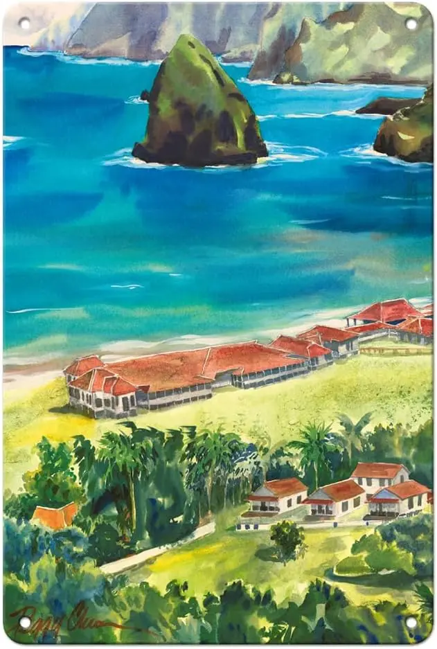 Kalaupapa - Hawaiian Island Molokai - Father Damien Leper Settlement - From an Original Hawaii Watercolor Painting by Peggy sign
