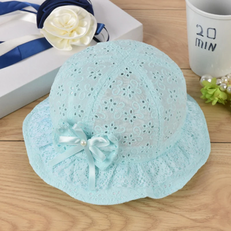 Children Summer Panama Hollow Caps Baby Girls Fisherman Hat Kids Girls Bowknot Pearl Hat Fashion Baby Bucket Sun Hat Floral