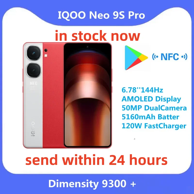 New IQOO Neo 9S Pro 5G NFC Dimensity 9300 Plus 6.78''144Hz AMOLED Display 50MP DualCamera 5160mAh Battery 120W FastCharger phone