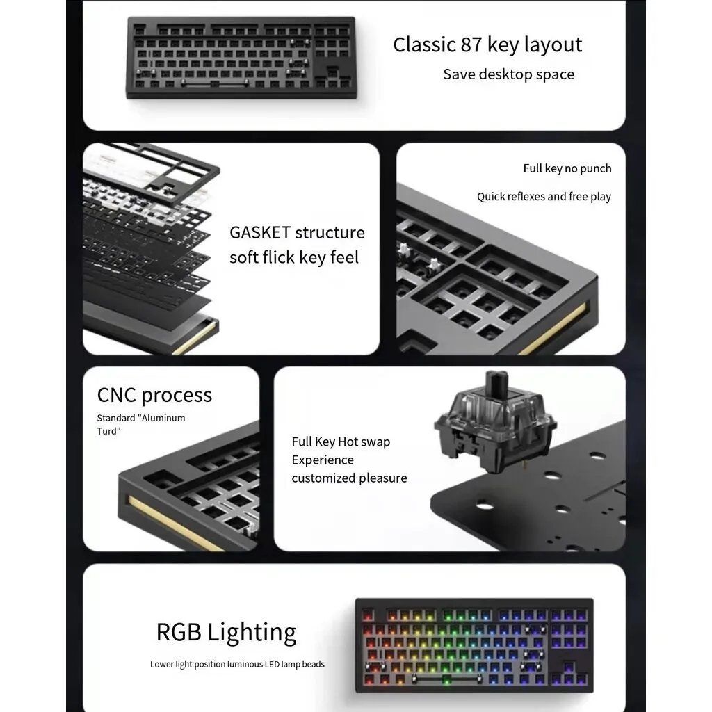 Akko MONSGEEK-Kit de Teclado de Alumínio Mecânico, CNC Metal, Junta de Montagem, Barebone Sul, Kit DIY, TKL, RGB, Hot-swap, QMK, M3