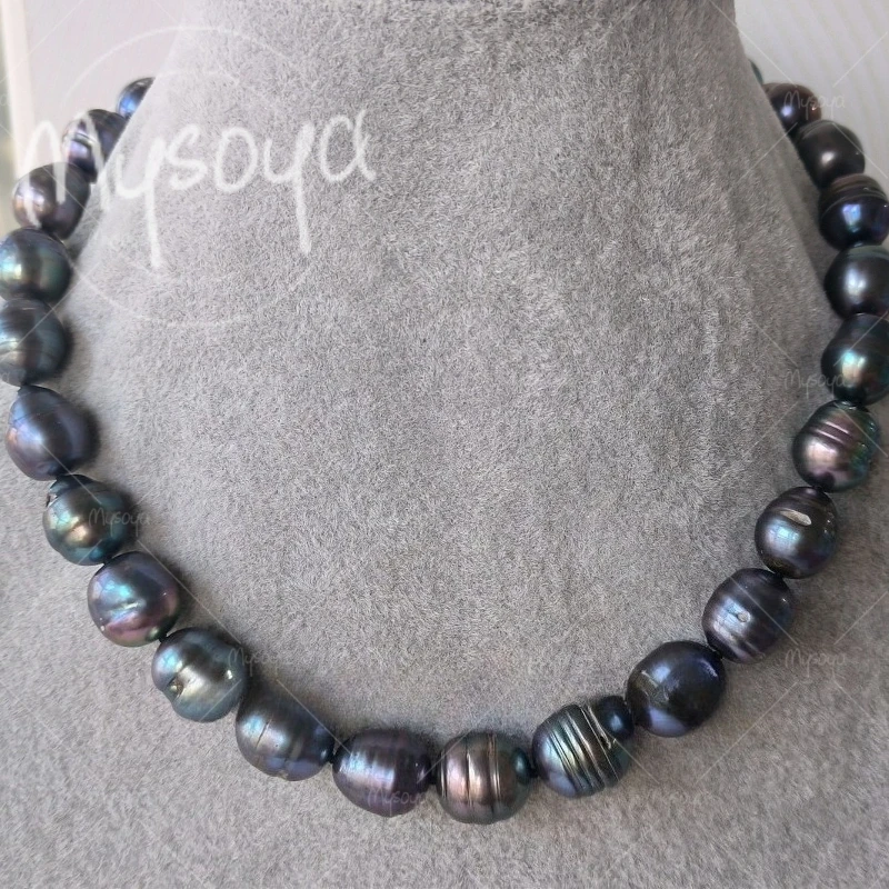 

MYSOYA 10-11mm Large Black Rice Freshwater Pearl Necklace, Suitable for Birthday/Wedding/Mother's Day/Father's Day Gift A0786