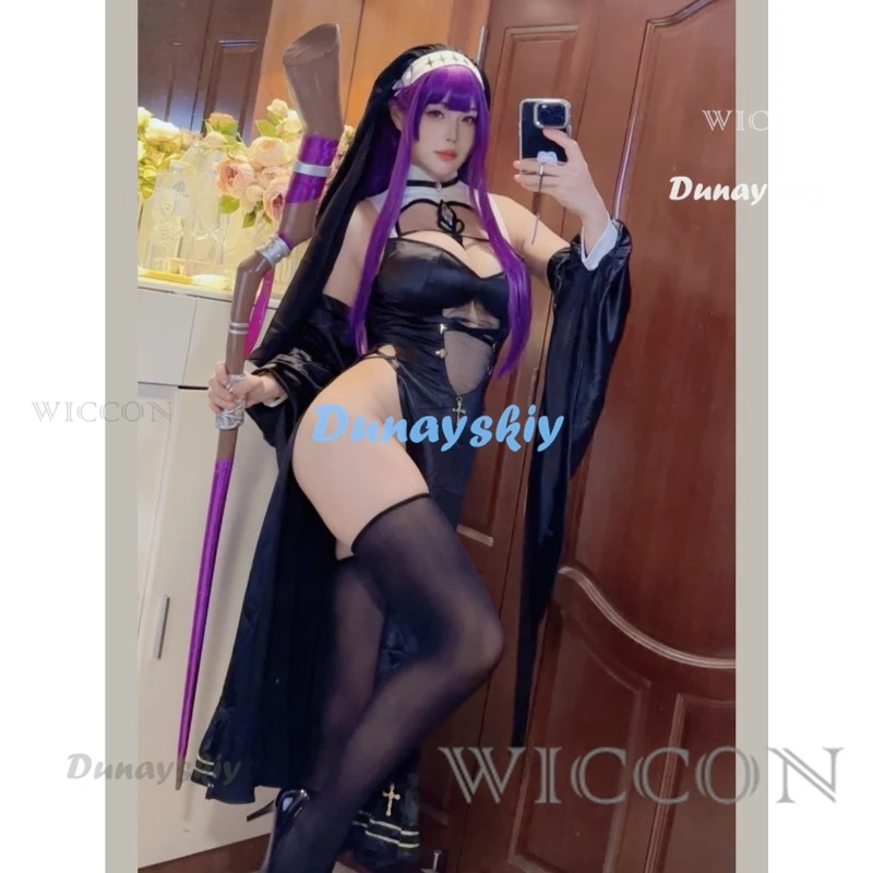 Frieren al funerale Doujin Nun felce costumi Cosplay felce costumi di Halloween per le donne felce vestito elastico Sexy parrucca vestito