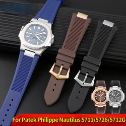 Watch strap for Patek Philippe Nautilus 5711 5712 5726 rubber watchband + adapter convex stainless steel watch accessories 25x13