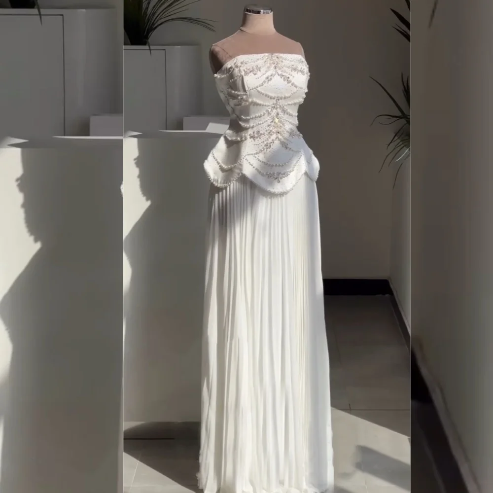 

Customized Chiffon Beading Strapless A-lineLong Dresses Bespoke Occasion Glitter Prom Luxury Evening Elegant Party Wedding