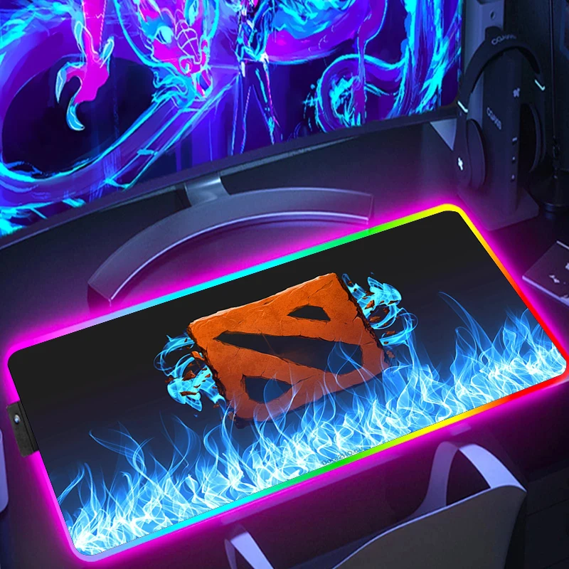 DOTA 2 Large RGB Mouse Pad Xl Gaming Mousepad LED Mause Pad Gamer Mouse Carpet Big Mausepad PC Desk Pad Mat with Backlit 90x35