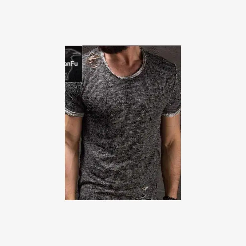 

New 2025 Summer Men's ort Sve T-irt Personalized Distred round Ne Slim Fit Extra Size Men's Wear Coolmax Fiber