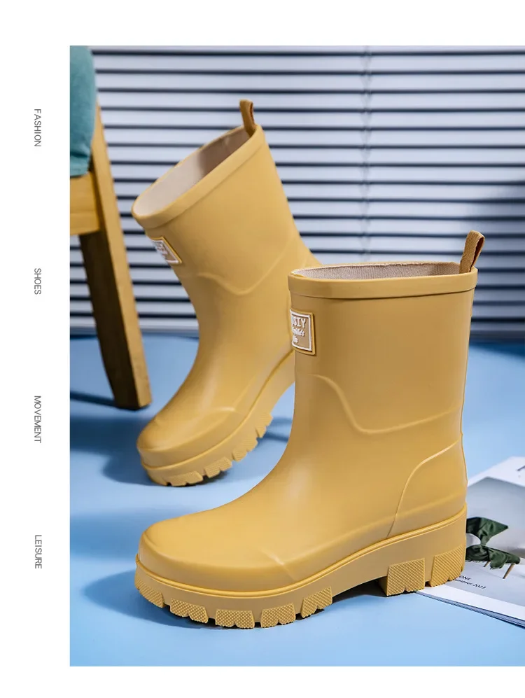 2026 Modische koreanische Damen-Regenstiefel (Wadenhöhe) mit dicker Sohle, verschleißfest, rutschfest, wasserdicht, für die Autowäsche geeignet – Detail 34