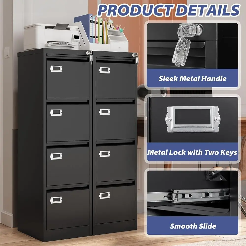 4 Drawer File Cabinet with Lock, Metal Filing Cabinets, Vertical Small Filing Cabinet Steel Lockable Storage Cabinets for Home O