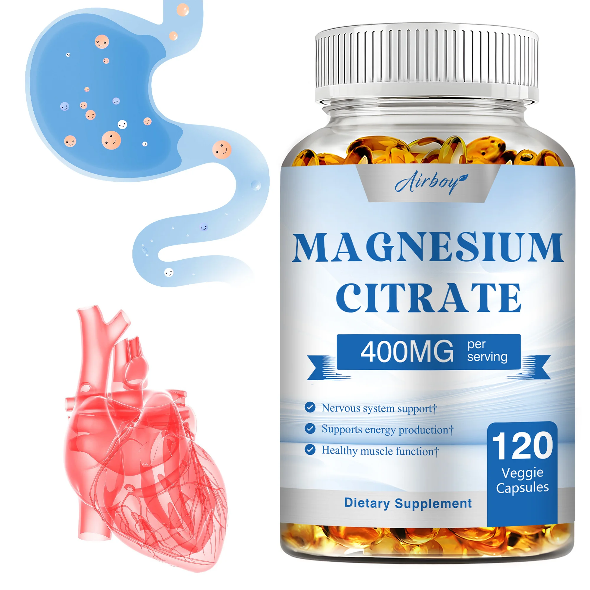 

Magnesium Citrate Capsules - Promotes Gut and Heart Health, Reduce Stress, Improves Sleep Quality - Gluten Free, Non-GMO