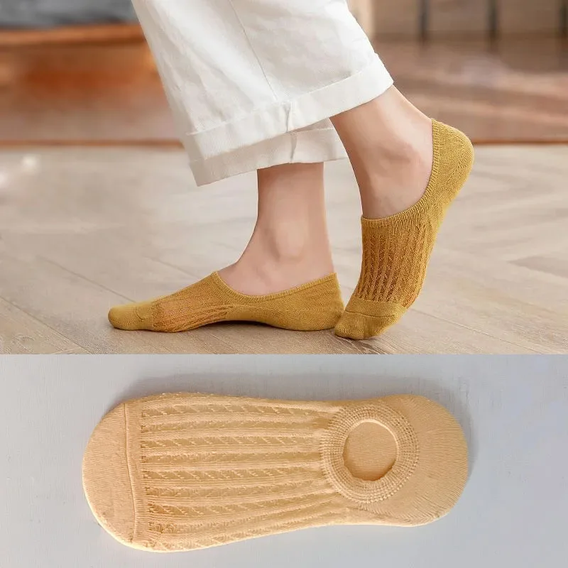 1 Pair Women Invisible Boat Socks Thin Cool Mesh Breathable Design, Hollowed Bamboo Cotton, Odor-Resistant, Anti-Slip - view 2