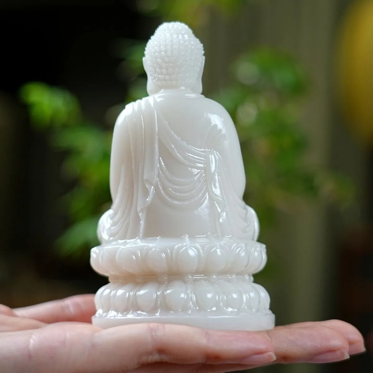 China Natural Hetian White Jade Safety Buddha Statue Worship Fengshui Ornament Statue