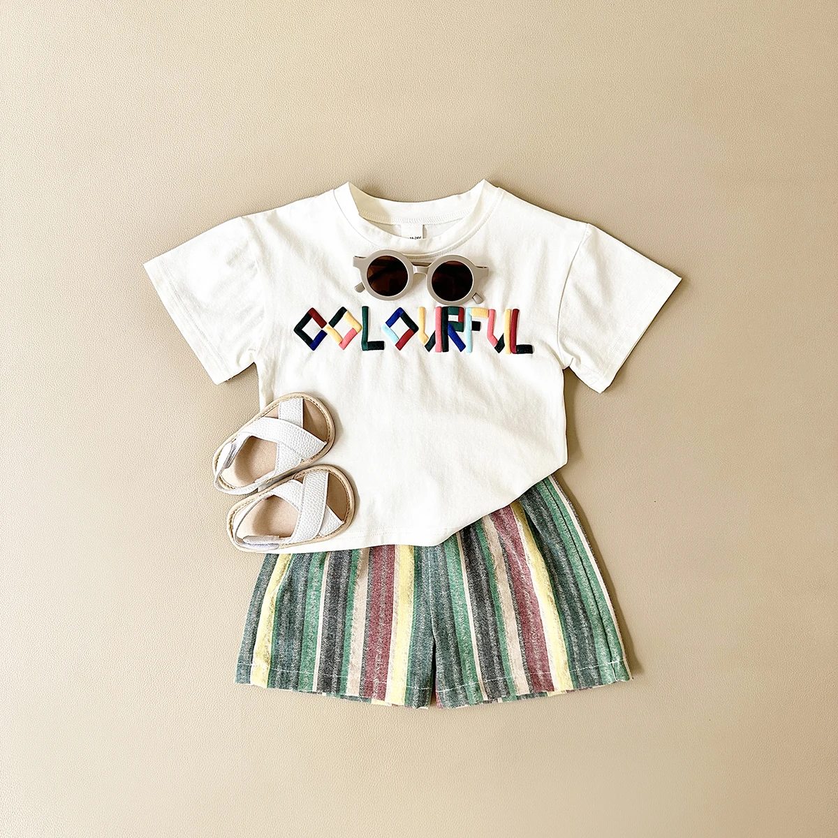 Summern New Baby Clothes Boys Casual Letter Puff Print Short-sleeved T-Shirt +Striped Shorts Sets  Children Kid Outfit Set