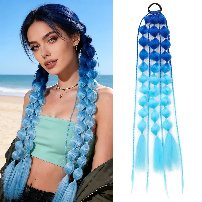 

24-дюймовые синтетические радужные косички-пузырьки для наращивания волос из термостойкого волокна для женщин, для повседневного использования, вечеринок и косплея