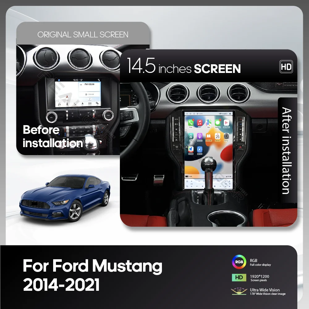 Android 15 8Core For Ford Mustang 2014-2021 Car Multimedia Video Player 14.5Inch GPS Navigation Auto Radio Carplay 4G 360 camera