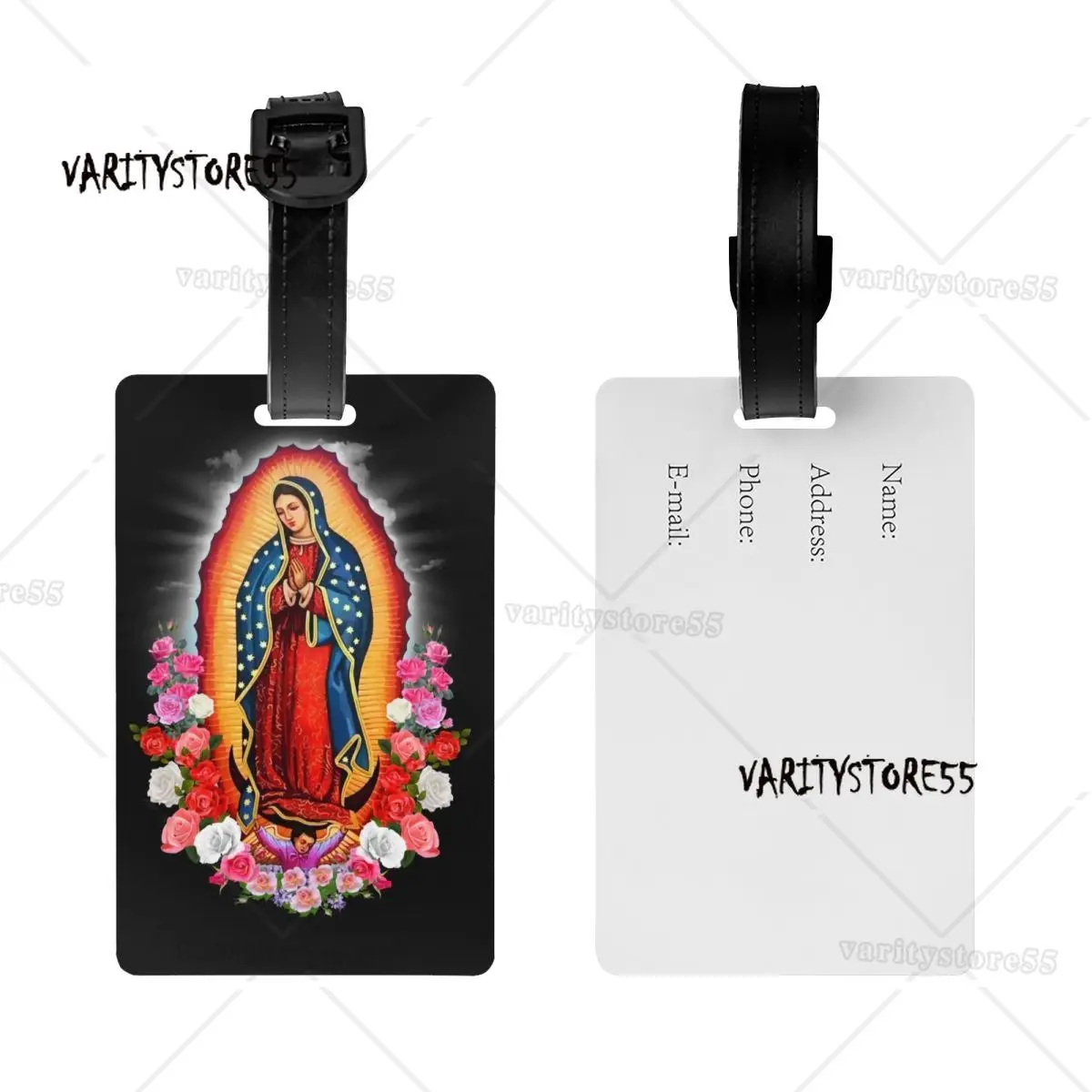 Custom Virgin Mary Of Guadalupe Luggage Tag With Name Card Mexico Catholic Saint Privacy Cover ID Label for Travel Bag Suitcase